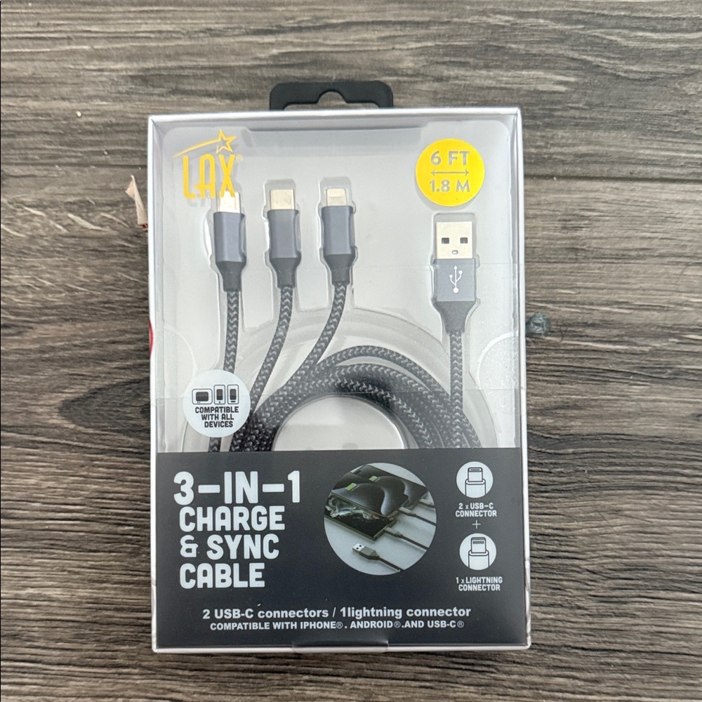 Black 3-in-1 Charge & Sync Cable
